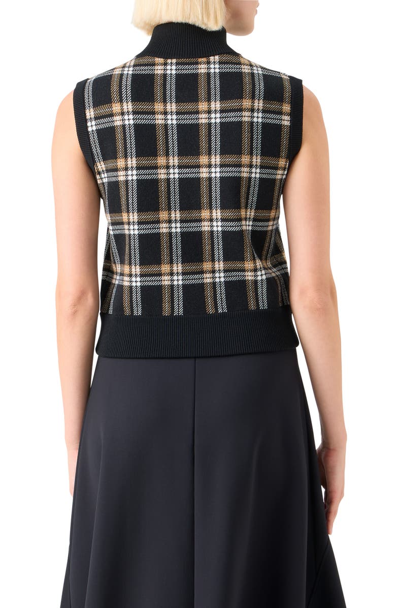 Akris punto Plaid Virgin Wool Zip Sweater Vest, Alternate, color, Black-Cream-Camel