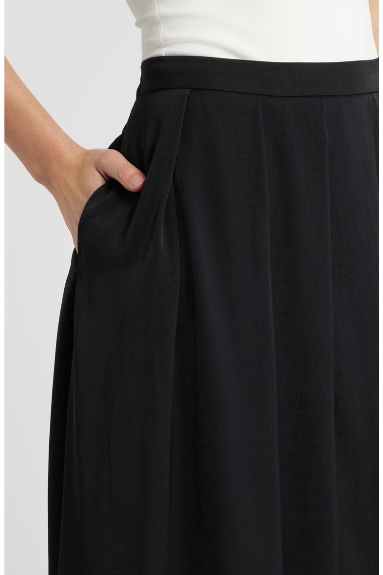 Pleated Bubble Hem Midi Skirt, Alternate, color, RICH BLACK