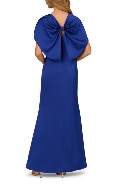 Aidan Mattox Bow Back Crepe & Satin Mermaid Gown In Blue