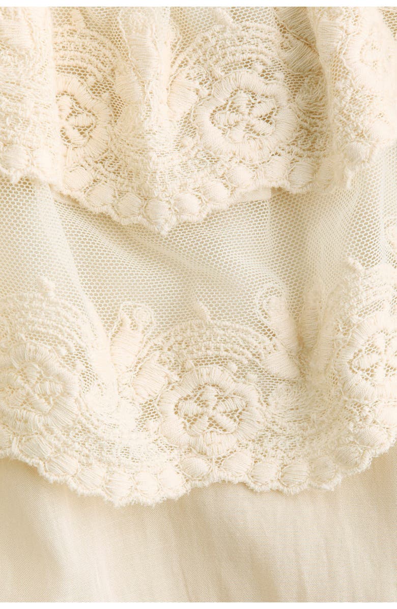 H&M Embroidered Flounced Top, Alternate, color, Cream