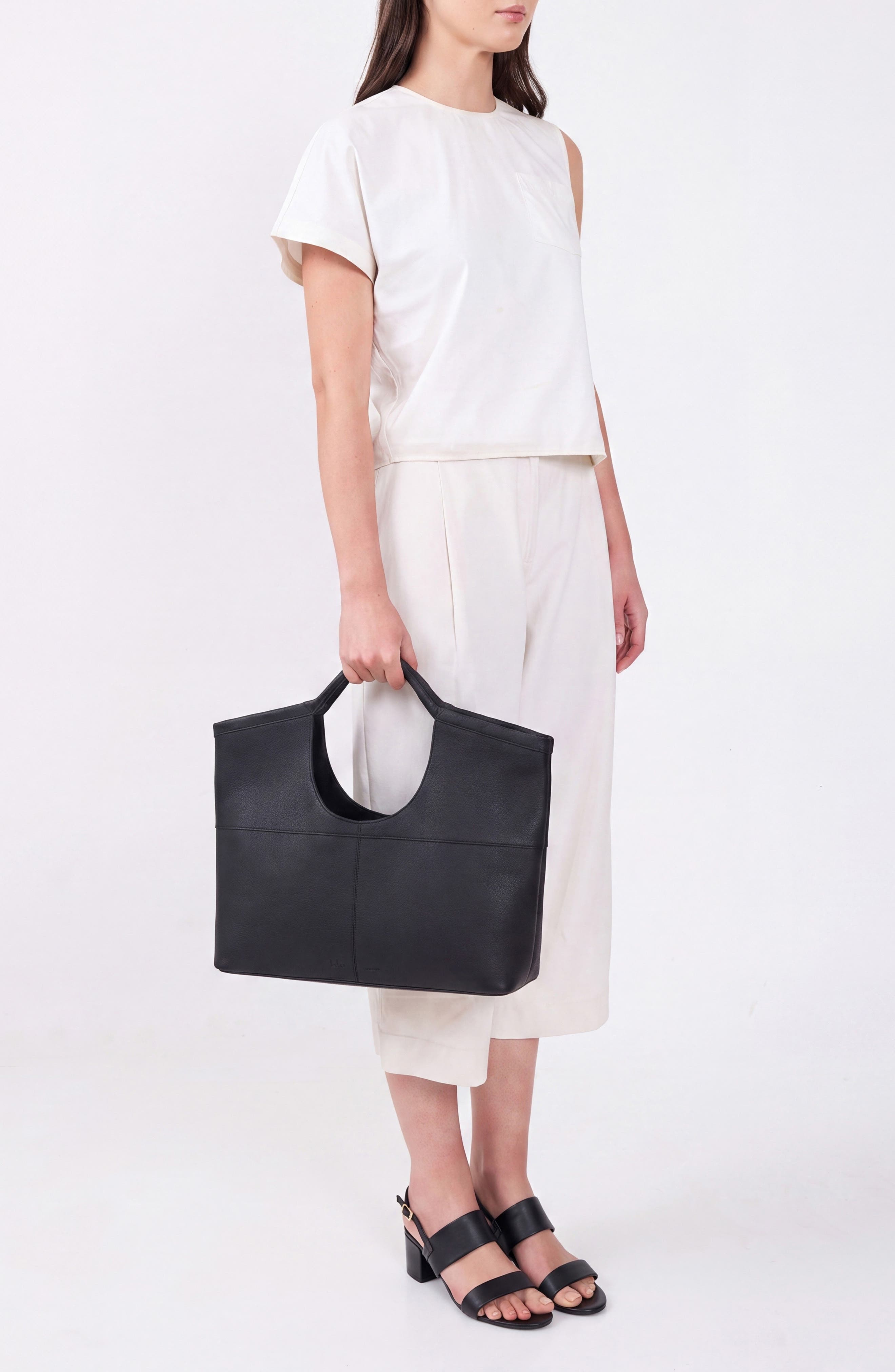 Arendt Pebble Leather Tote, Alternate, color, BLACK