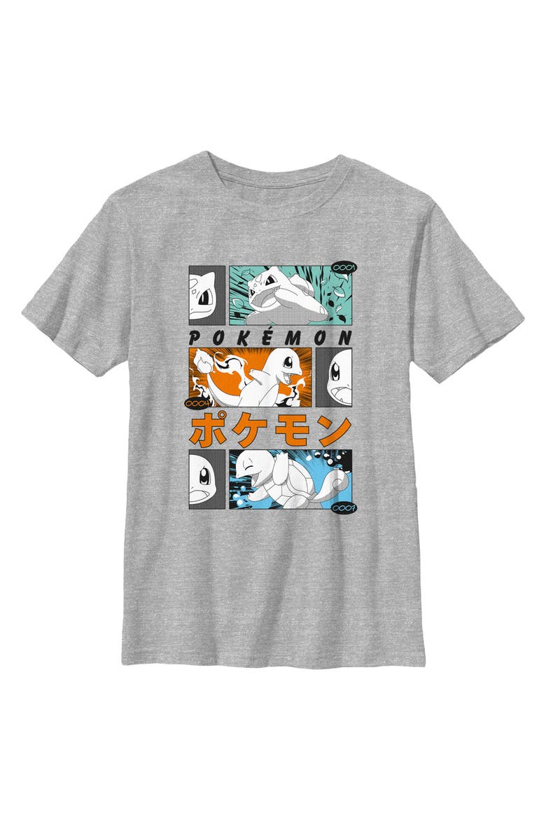 Boy's Pokemon Starter Trio Retro Manga  Graphic T-Shirt, Main, color, Sport Grey