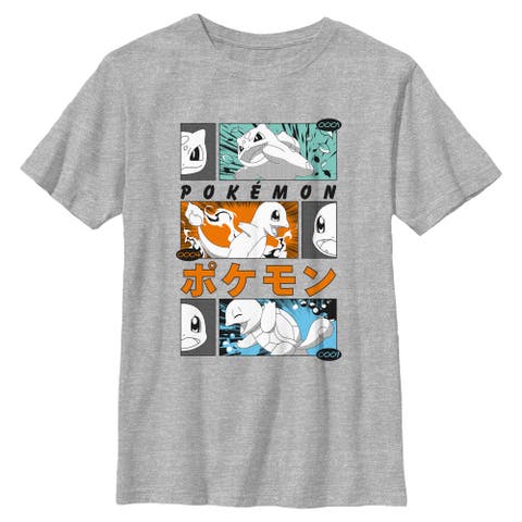 Boy's Pokemon Starter Trio Retro Manga  Graphic T-Shirt