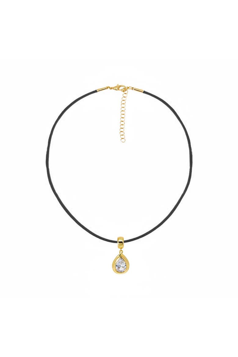 Colored CZ Pear Bezel Pendant & Rope Chain Choker Necklace, Main, color, Black
