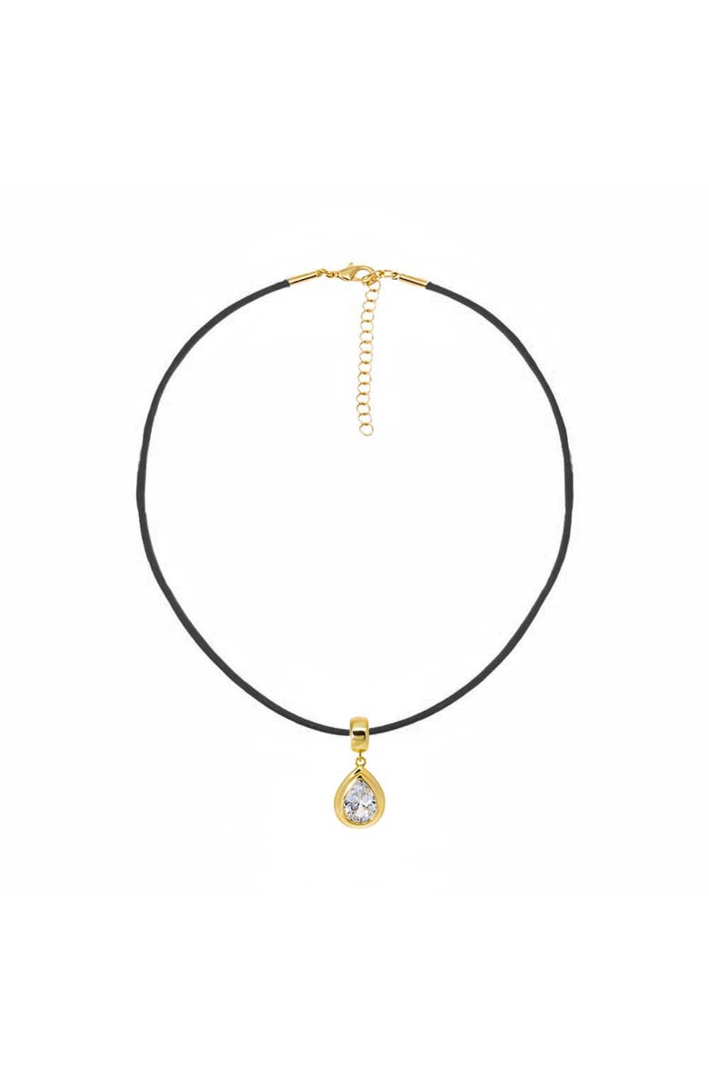 BY ADINA EDEN Colored CZ Pear Bezel Pendant & Rope Chain Choker Necklace, Main, color, Black
