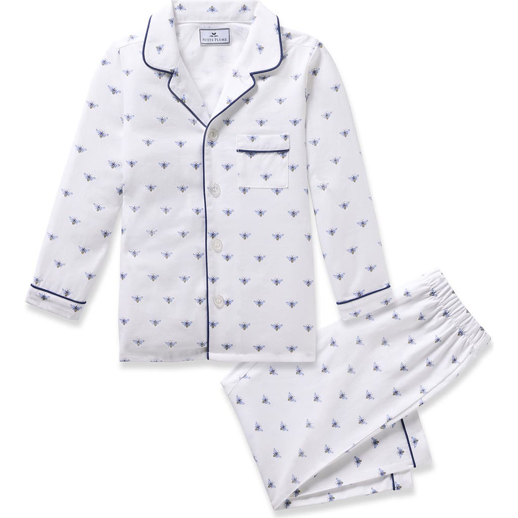 Petite Plume Kids' Bee Print Cotton Blend Twill Two-piece Pajamas In White