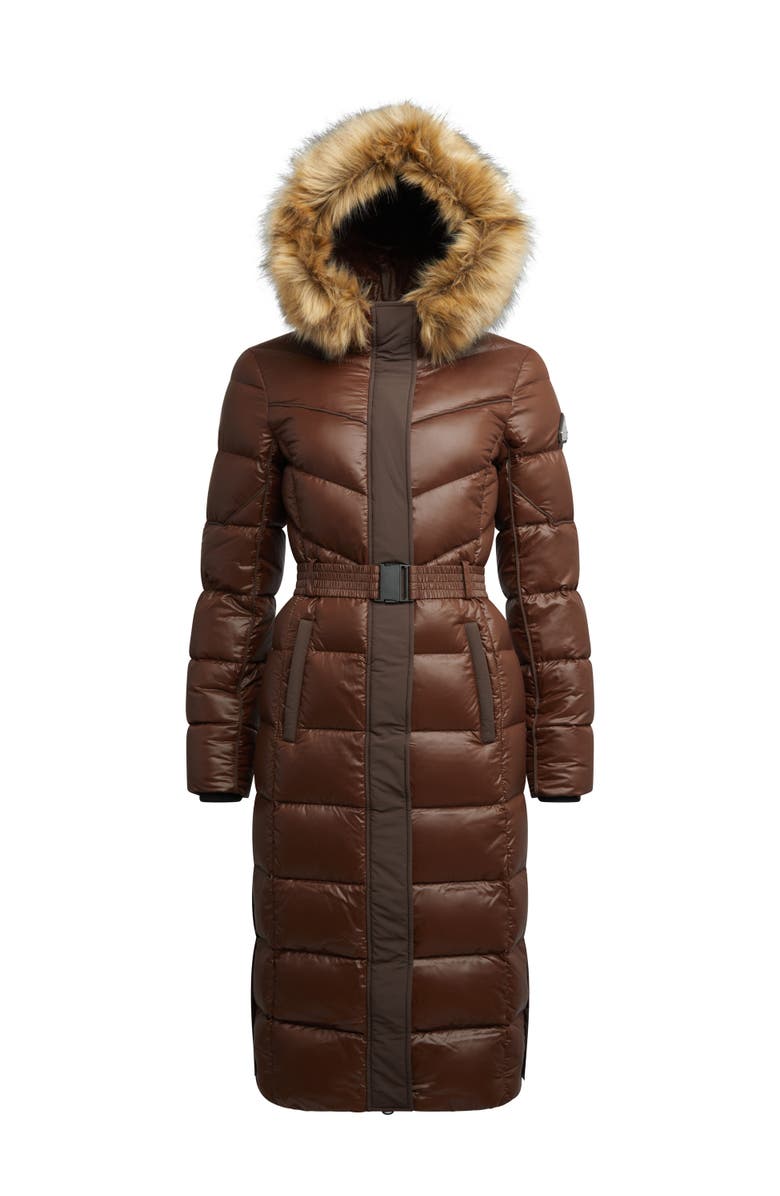 JACK1T Diamond Belted Extra Long Down Coat, Alternate, color, Mid Brown/Natural