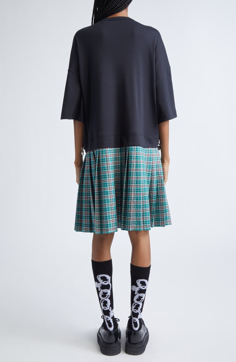 Chopova Lowena Spaced Out Crystal Embellished T-Shirt Dress, Alternate, color, Black And Green Tartan