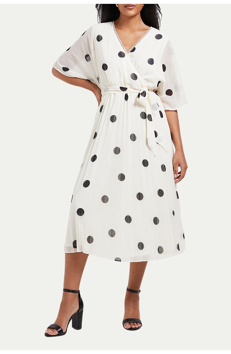 Wallis Petite Spot Pleated Midi Dress, Alternate, color, Ivory