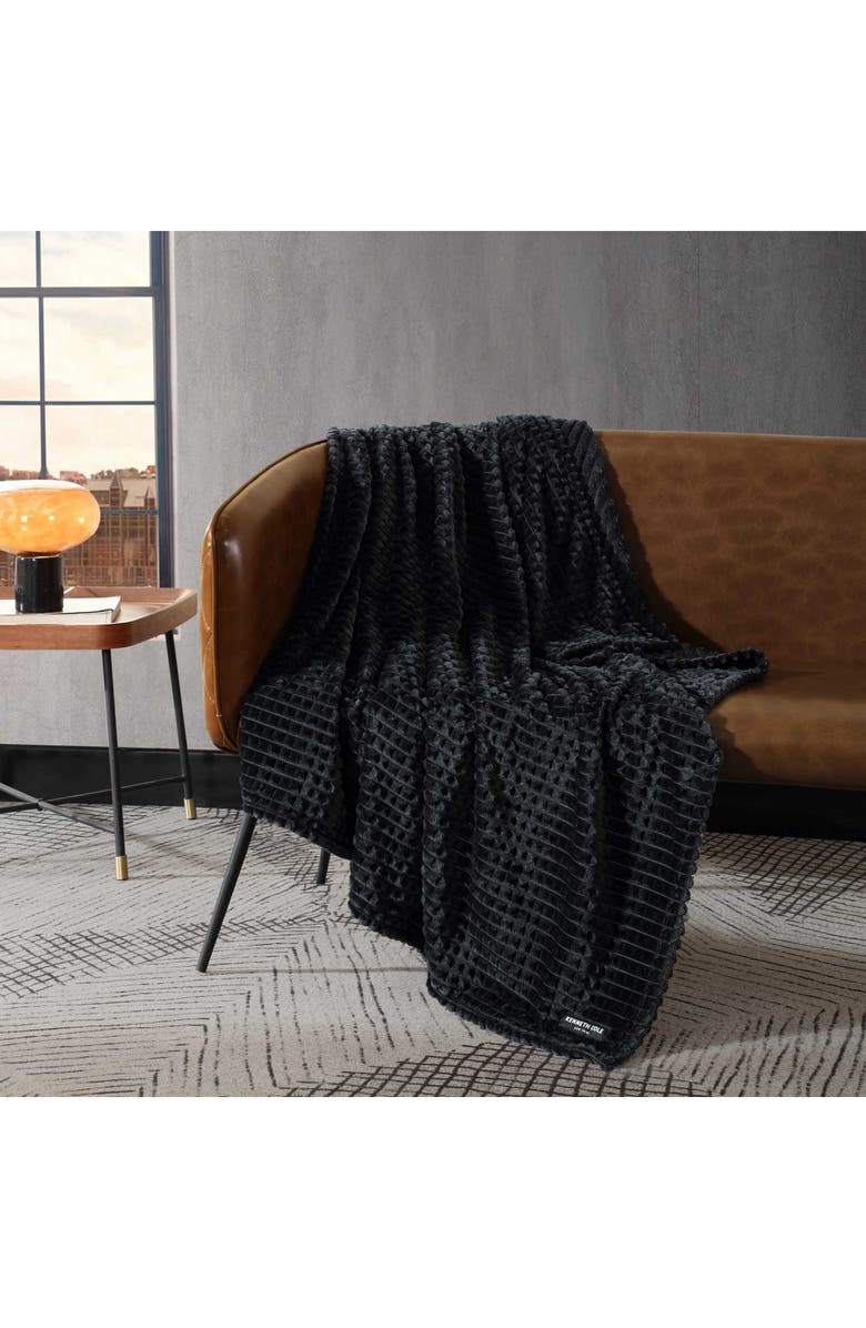 Kenneth Cole New York Solid Textured Plush Throw, Alternate, color, Black