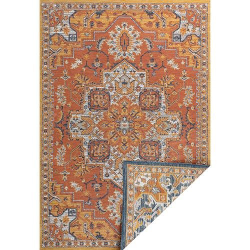 Jonathan Y Bijan Traditional Vintage Medallion Reversible Machine-washable Indoor/outdoor Area Rug In Terra/blue/cream