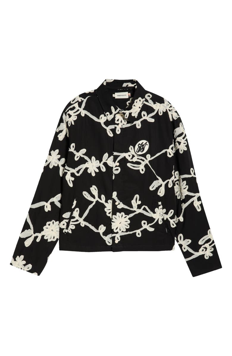 HONOR THE GIFT Floral Ribbon Cotton Blend Jacket, Main, color, Black