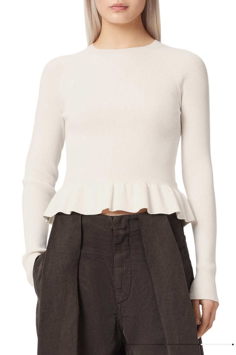Jas Rib Knit Peplum Sweater, Main, color, DOVE WHITE