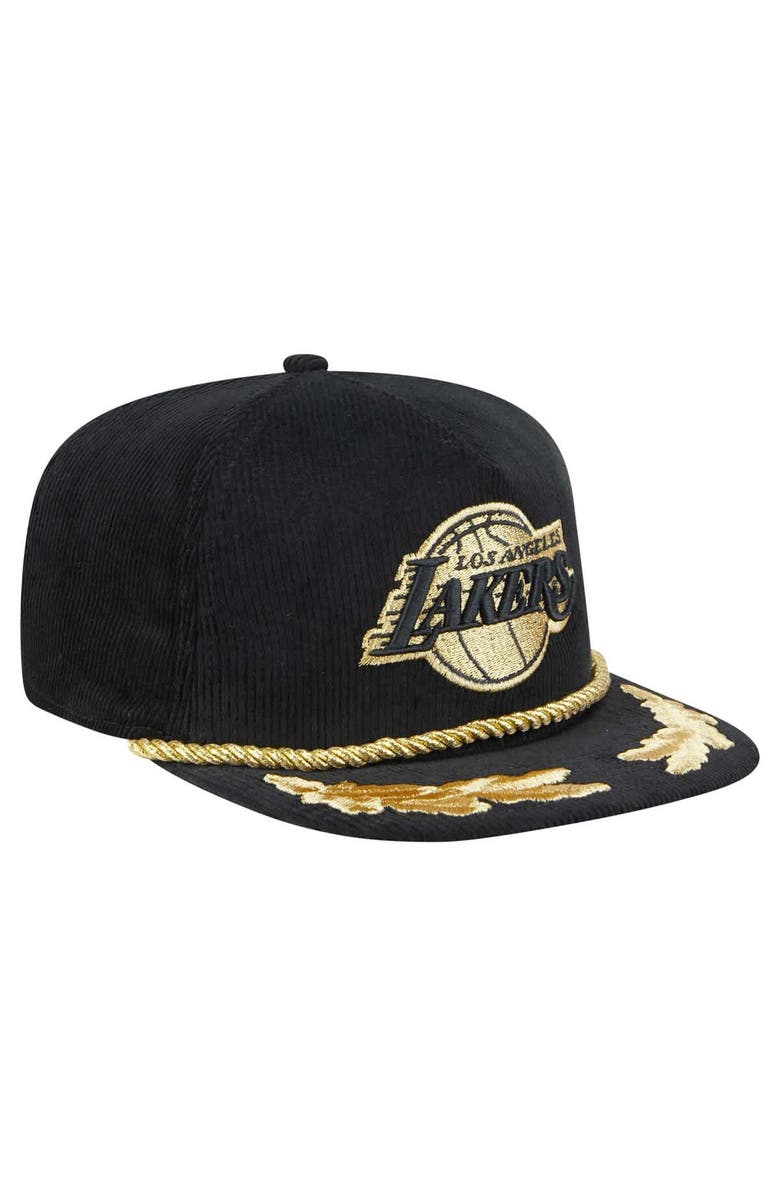 New Era Men's New Era  Black Los Angeles Lakers Corduroy Gold Leaf Golfer Snapback Hat, Alternate, color, 
