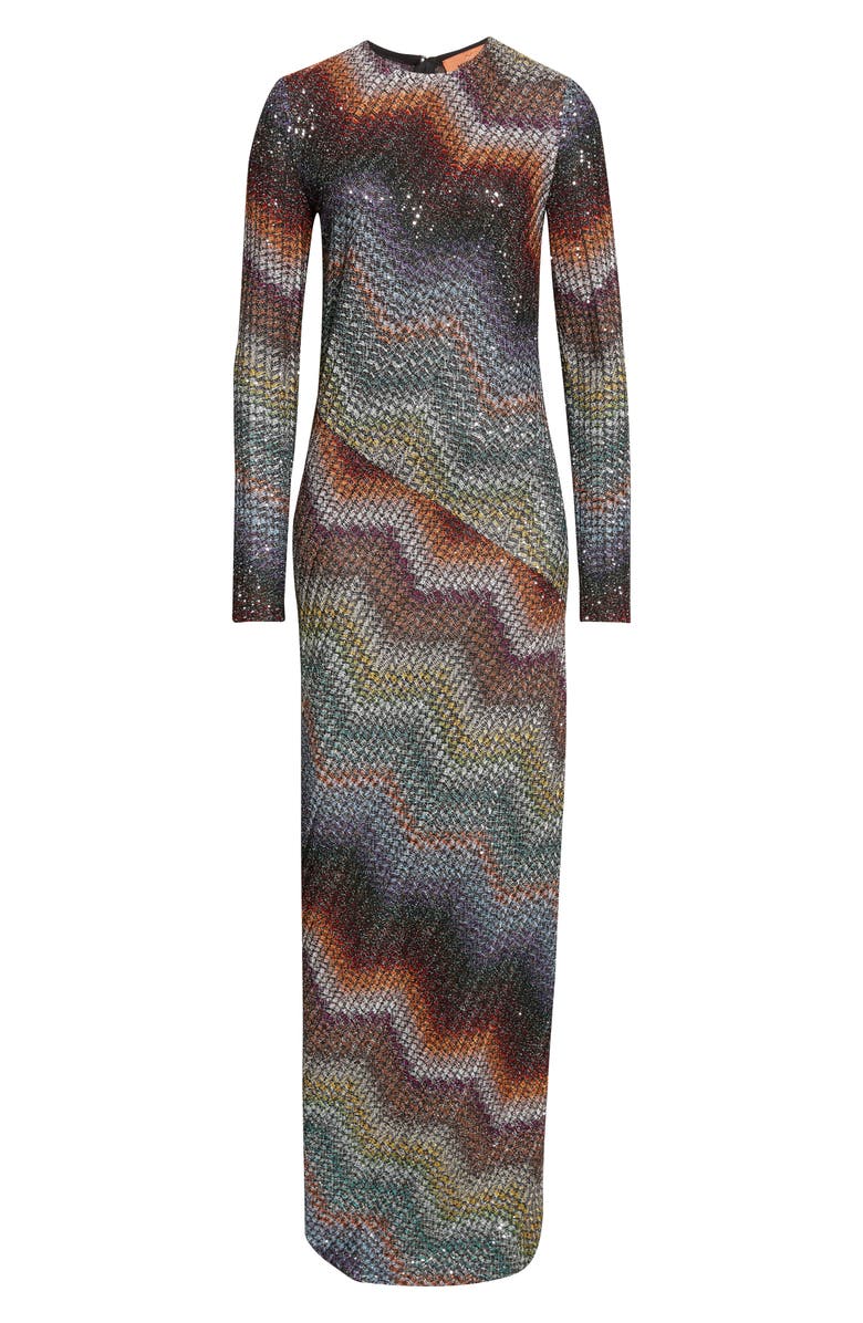 Missoni Greek Zigzag Sequin Lamé Long Sleeve Dress, Main, color, Multi Dark