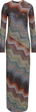 Missoni Greek Zigzag Sequin Lamé Long Sleeve Dress