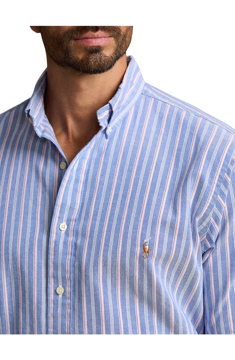 Polo Ralph Lauren Big & Tall Striped Oxford Sport Shirt, Alternate, color, Royal Pink Multi