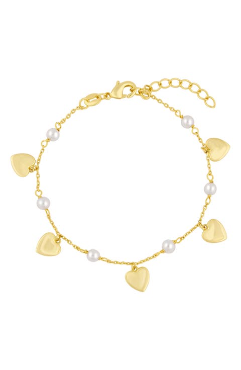 Heart Charm Imitation Pearl Anklet