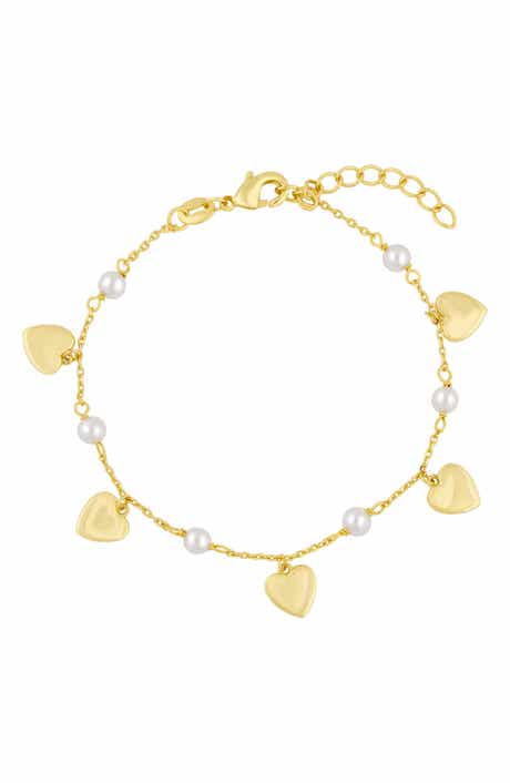 Heart Charm Imitation Pearl Anklet