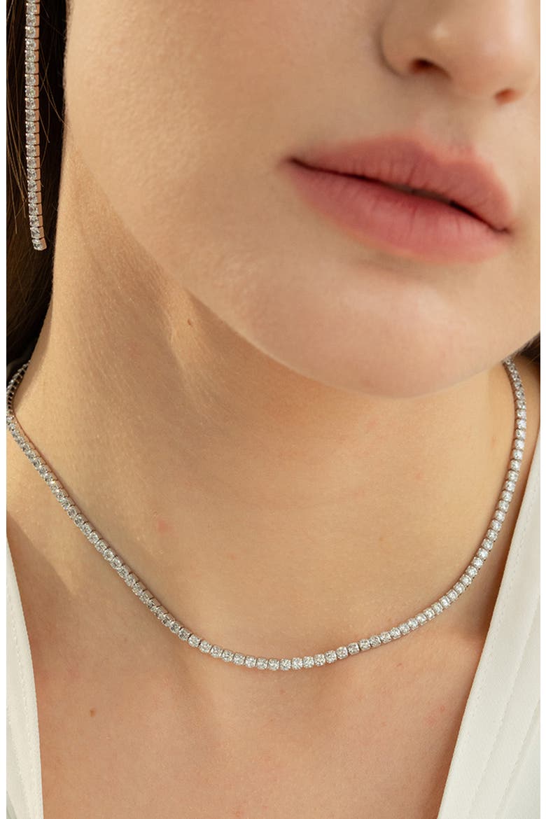 Sterling Silver 18k Gold Plated Cherie Tennis Necklace Statement Sparkle, Alternate, color, Silver