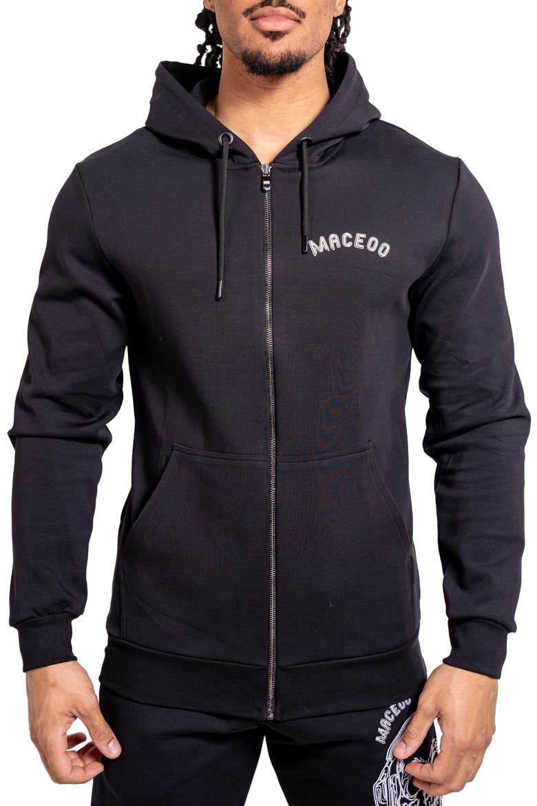 Skull Graphic Zip-Up Hoodie, Main, color, BLACK
