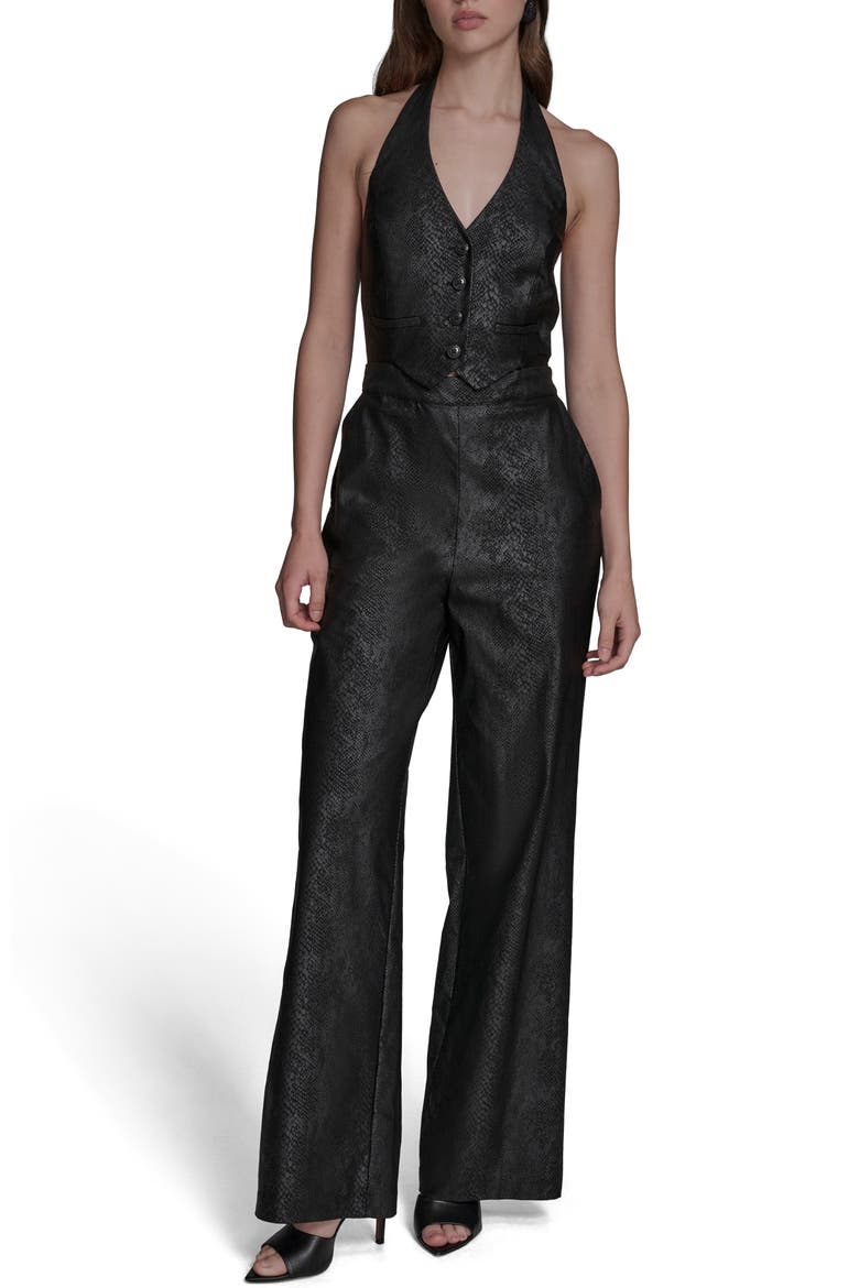 Snakeskin Foil Halter Jumpsuit, Main, color, BLACK