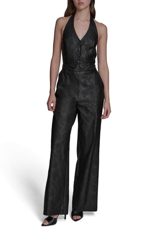 Snakeskin Foil Halter Jumpsuit