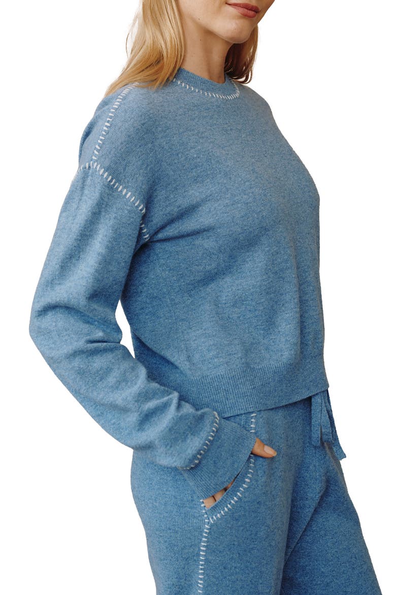 Whipstitch Crewneck Sweater, Alternate, color, HEATHER BLUE
