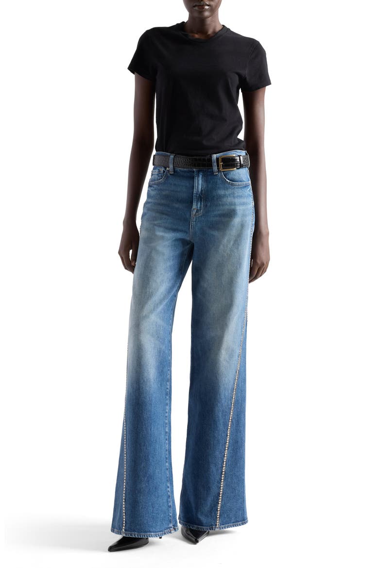 Lotta Studded High Waist Wide Leg Jeans, Alternate, color, AVENUE