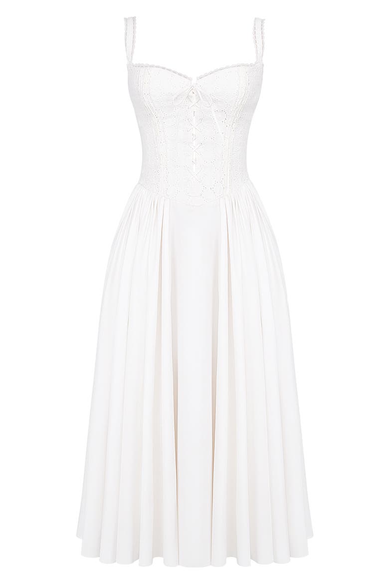 Milia Lace Up Corset Midi Dress, Alternate, color, WHITE
