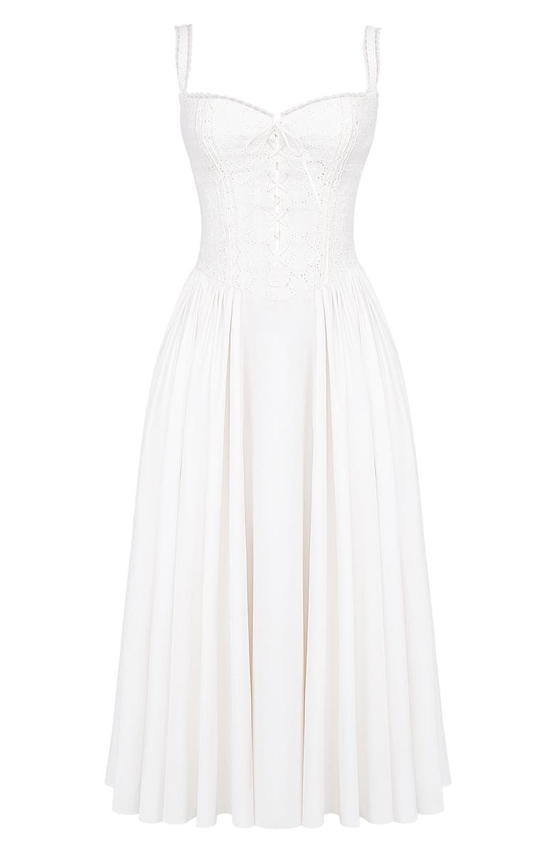 HOUSE OF CB Milia Lace Up Corset Midi Dress, Alternate, color, White