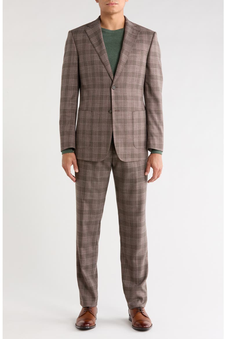 Plaid Two-Button Notch Lapel Suit, Main, color, BROWN