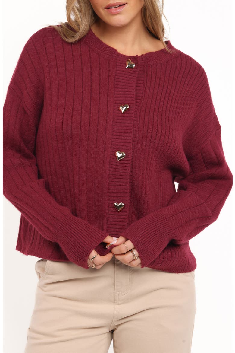 Loulani Heart Button Cardigan, Alternate, color, CHERRY