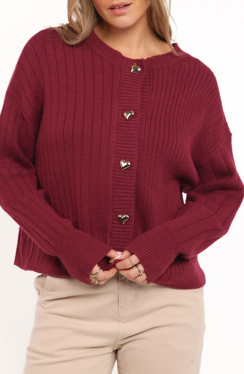 Petal & Pup Loulani Heart Button Cardigan, Alternate, color, Cherry