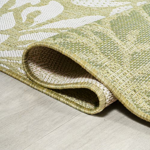 Jonathan Y Zinnia Modern Floral Textured Weave Indoor/outdoor Green/cream Round Area Rug