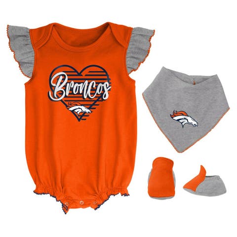 Girls Newborn & Infant Orange/Heathered Gray Denver Broncos All The Love Bodysuit Bib & Booties Set