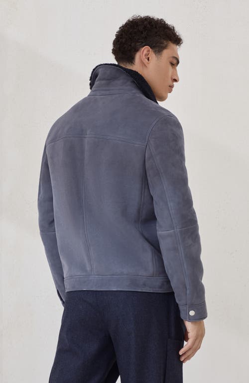 Brunello Cucinelli Shearling-collar Flap-pocket Jacket In Blue