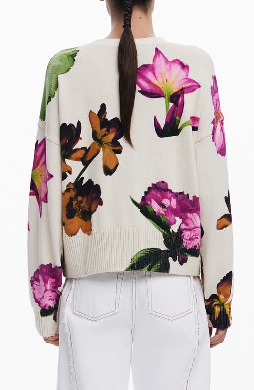 Desigual Floral-print Button Cardigan In Light Beige