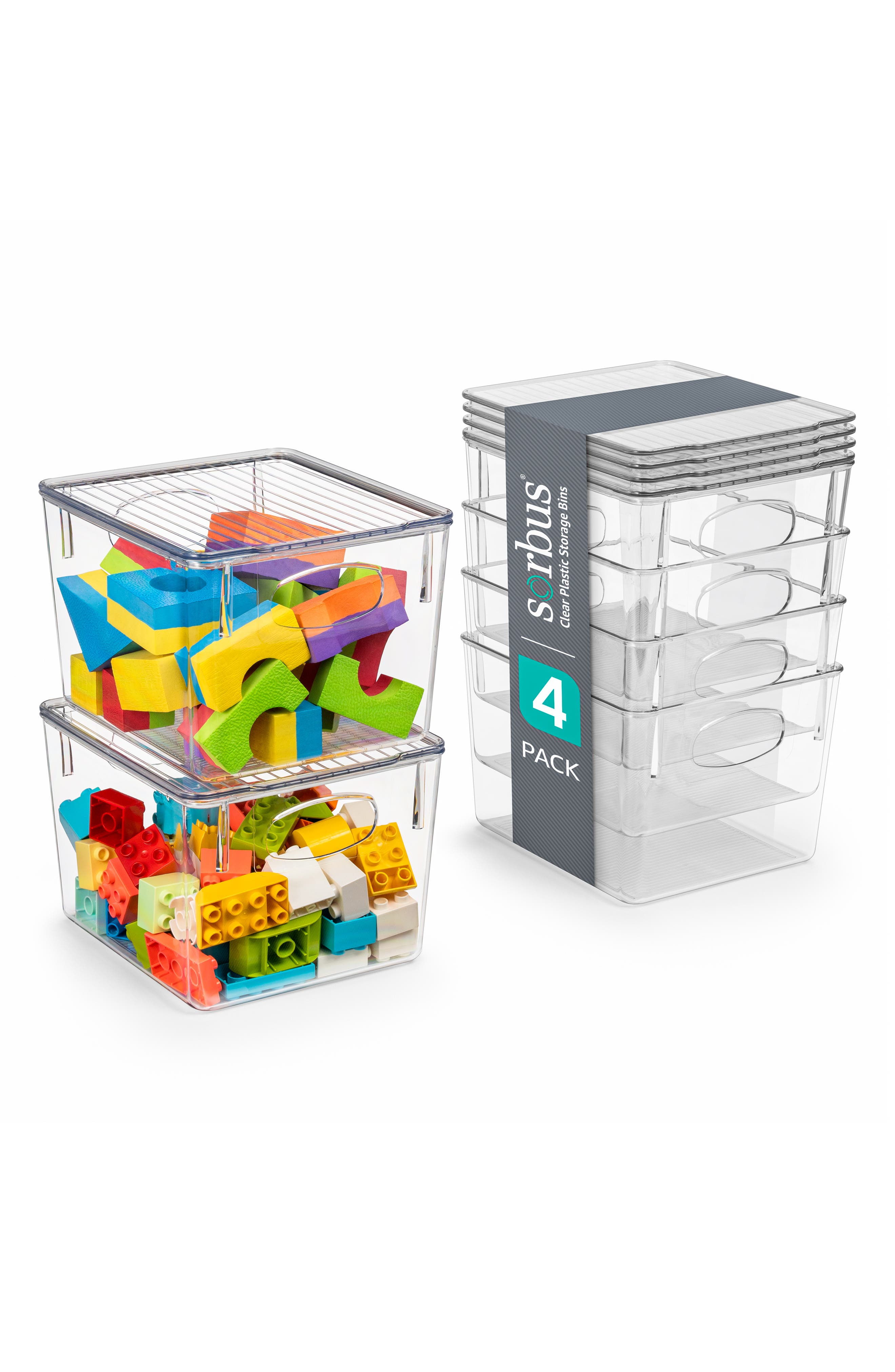 SORBUS 4-Pack Medium Toy Organizer Clear Plastic Storage Bins