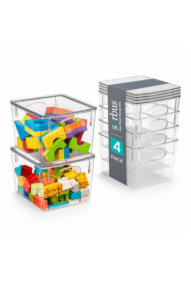 4-Pack Medium Toy Organizer Clear Plastic Storage Bins, Main, color, CLEAR