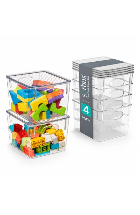 4-Pack Medium Toy Organizer Clear Plastic Storage Bins