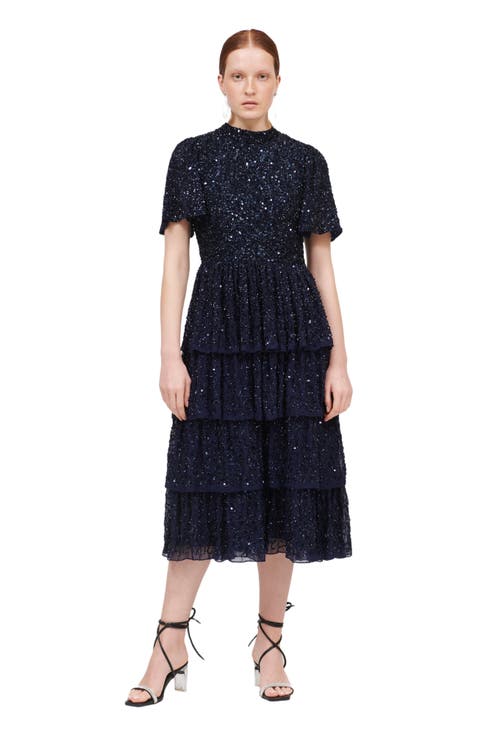 Occasion Embellished Sequin Beaded Evening Midi Dress
