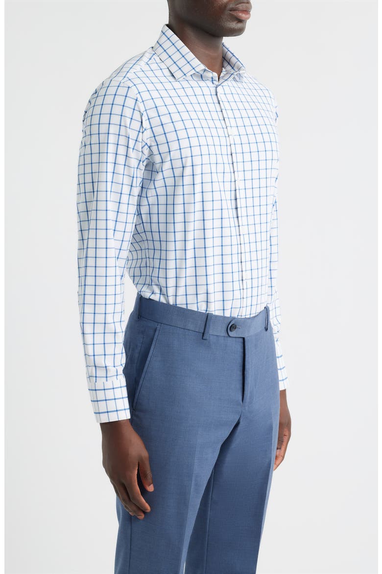 Leeward Trim Fit Windowpane Performance Button-Up Shirt, Alternate, color, WHITE NAVY WINDOWPANE