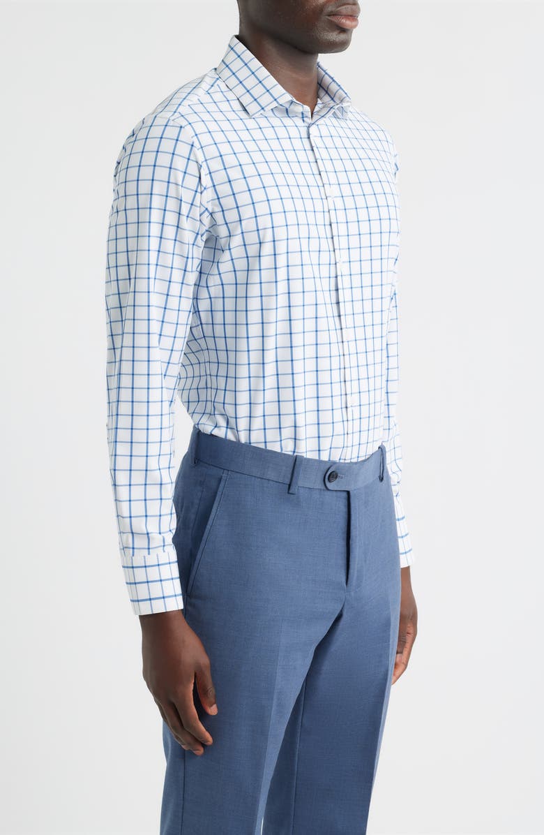 Mizzen+Main Leeward Trim Fit Windowpane Performance Button-Up Shirt, Alternate, color, White Navy Windowpane