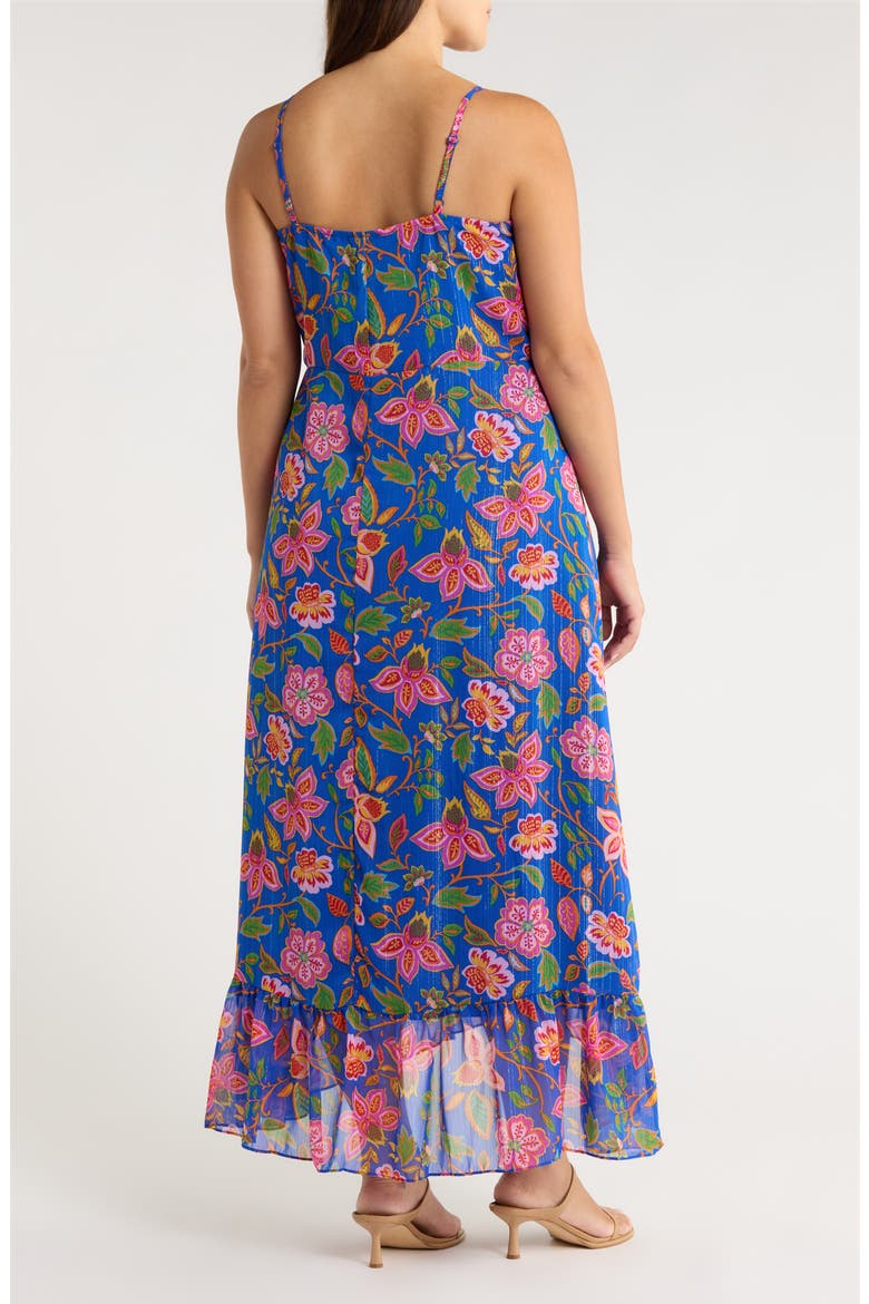 Wendey Metallic Floral Ruffle Cocktail Wrap Dress, Alternate, color, BLUE-MULT