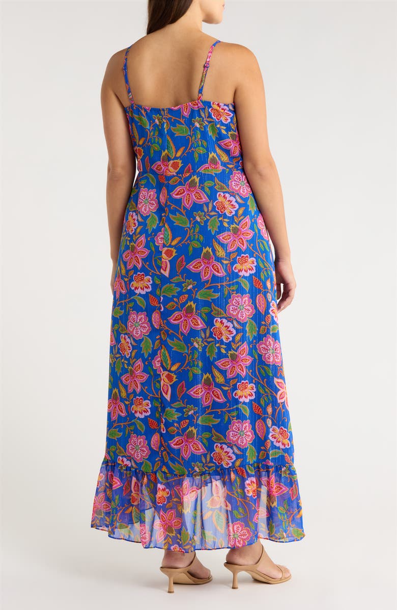 SUGARLIPS Wendey Metallic Floral Ruffle Cocktail Wrap Dress, Alternate, color, Blue-Mult