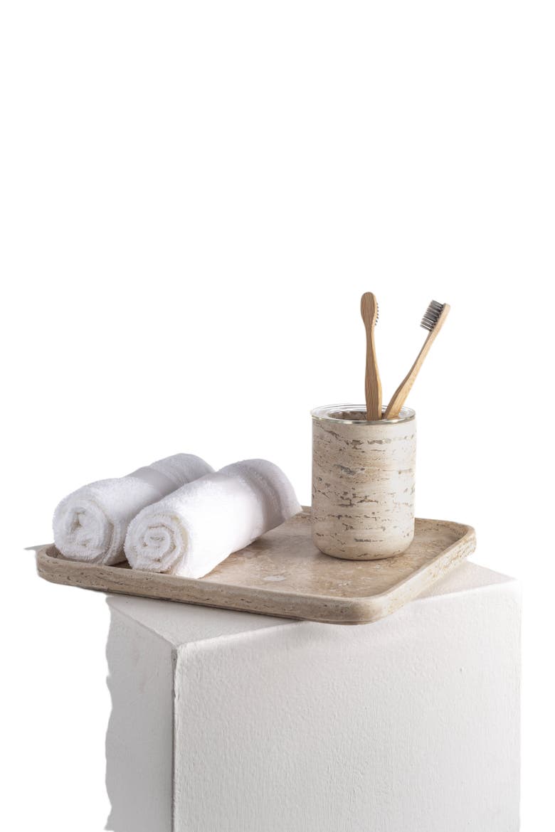Less Is More Toothbrush Holder, Alternate, color, Travertine Marble