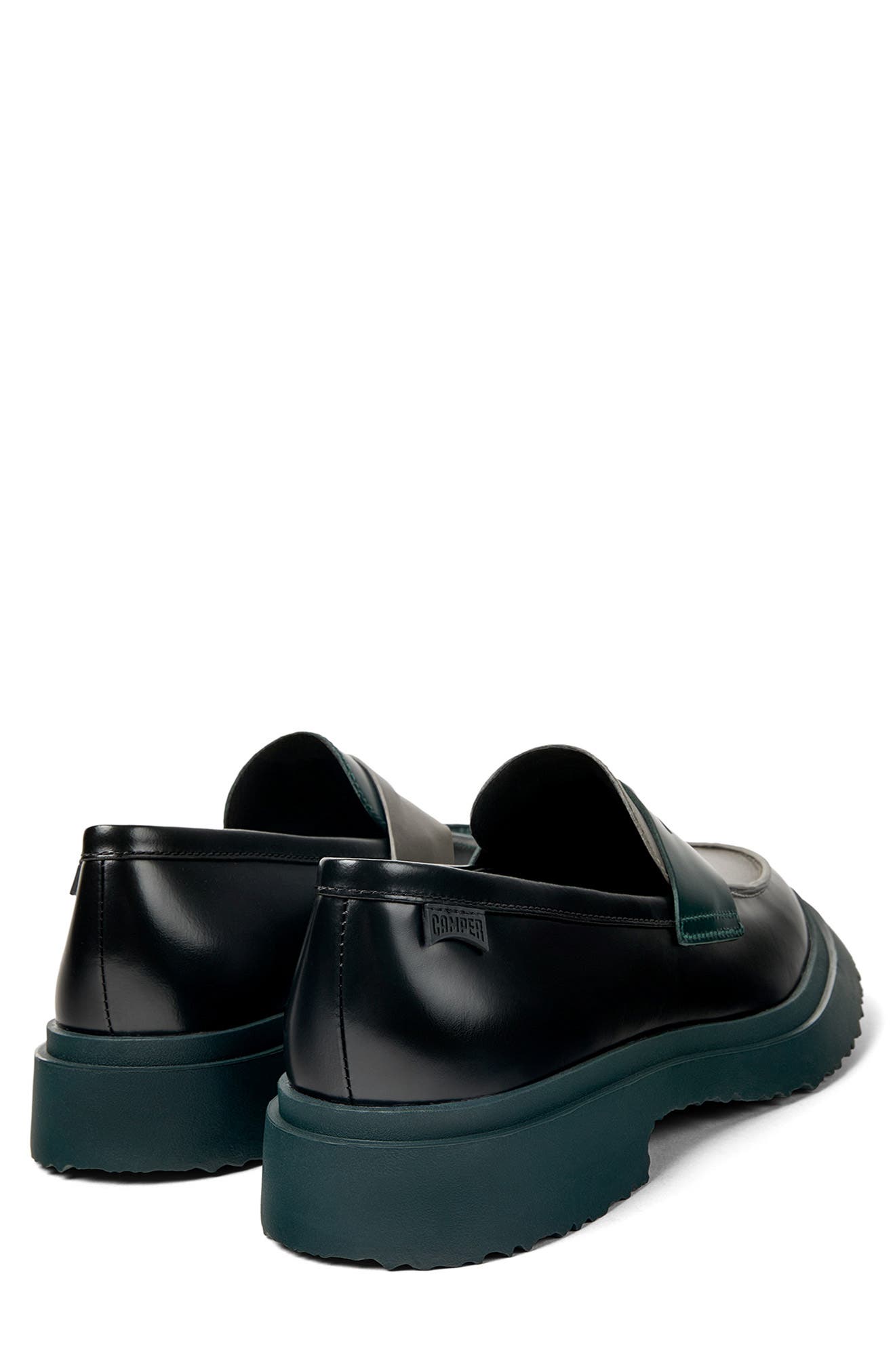 Camper Walden Twins Mismatched Colorblock Penny Loafers, Alternate, color, Black And Dark Green