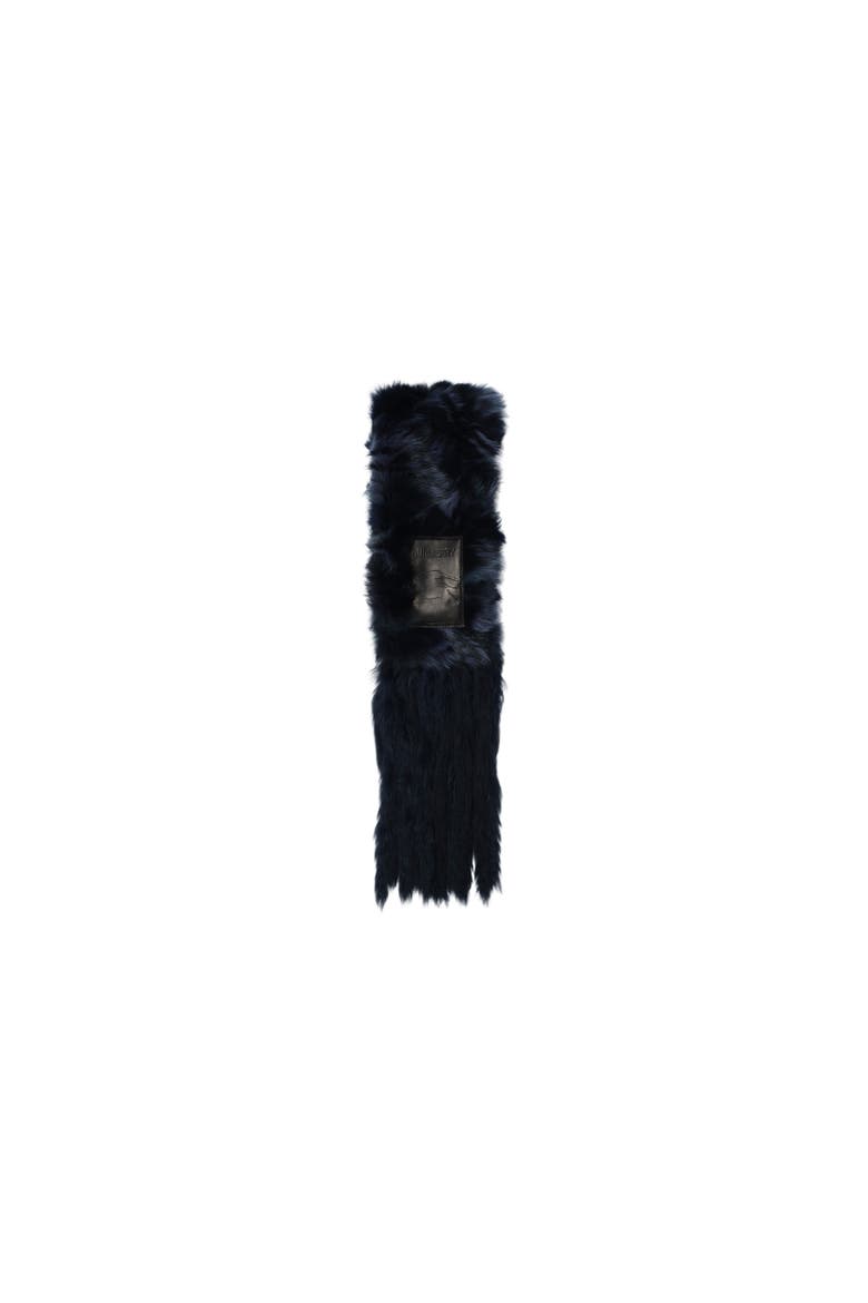 Narrow Check Shearling Scarf, Alternate, color, Navy