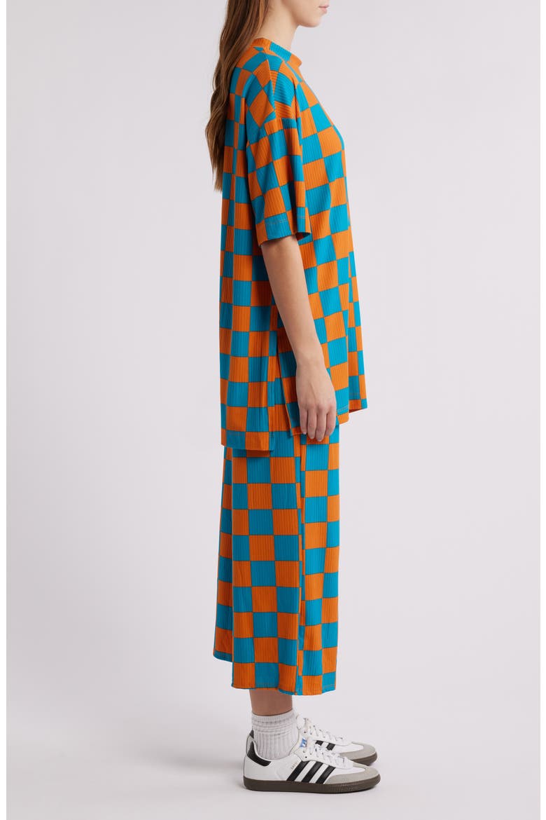 Lex Ribbed Oversize T-Shirt & High Waist Crop Pants Set, Alternate, color, BLUE ORANGE CHECK